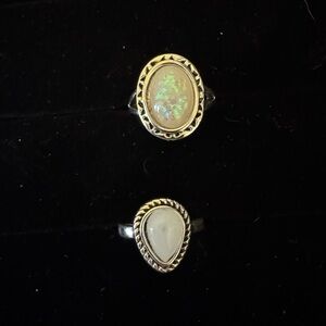 Elegant Silver Opal Rings Set
